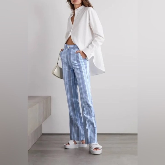 See By Chloe Striped Cotton And Linen-blend Straight-leg Pants (17) - Picture 3 of 9